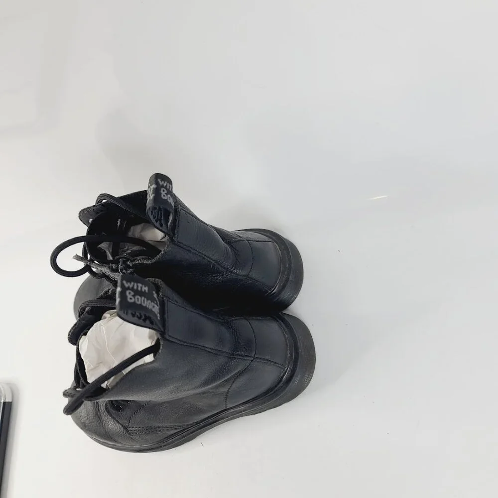 Dr. Martens Girl's Black Pascal Mono 1460 Leather Ankle Moto‎ Boots Size 2